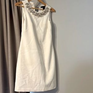 Ivory dress with beautiful jewel pearl/diamond neck detail